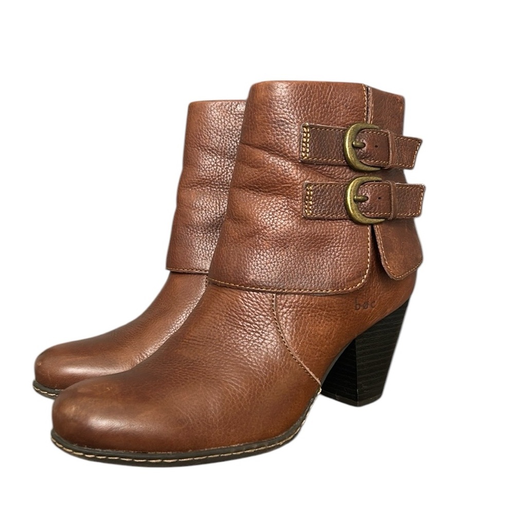 B.O.C Born Concept Traipse‎ Brown Leather Booties Cuffed Double Buckle 7/38